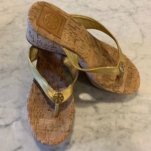 Tory Burch Suzy Cork Wedge Sandal Gold 10